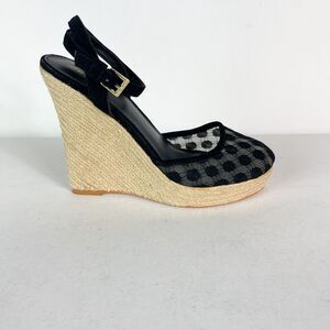 Victoria Secret NWOB Black Polka Dot Mesh Criss Cross Slingback Wedge Sandals 7